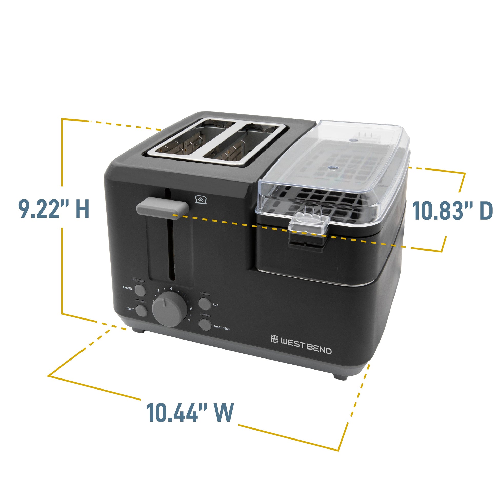 West Bend Multifunktionale Frühstücksstation 2-Scheiben Toaster mit Eierkocher und Fleischwärmer