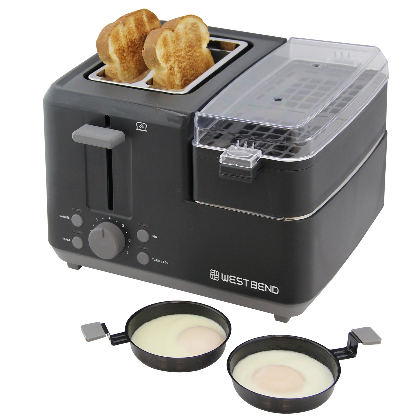 West Bend Multifunktionale Frühstücksstation 2-Scheiben Toaster mit Eierkocher und Fleischwärmer
