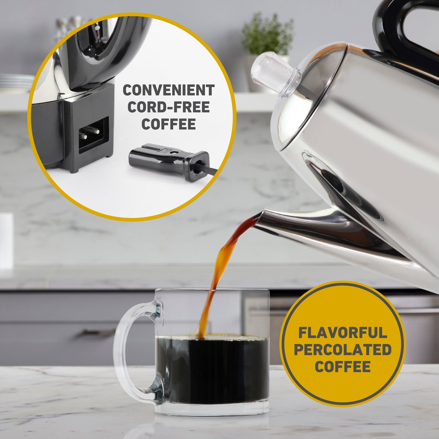 West Bend Classic Coffee Percolator mit schnurloser Servierbereitschaft