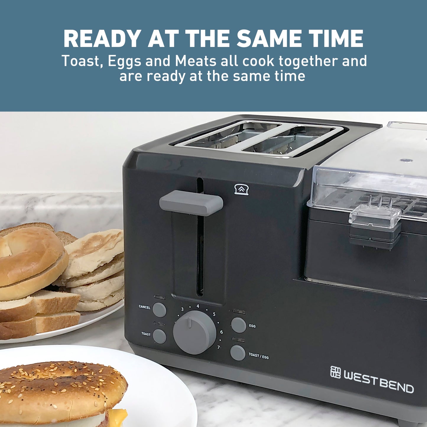 West Bend Multifunktionale Frühstücksstation 2-Scheiben Toaster mit Eierkocher und Fleischwärmer