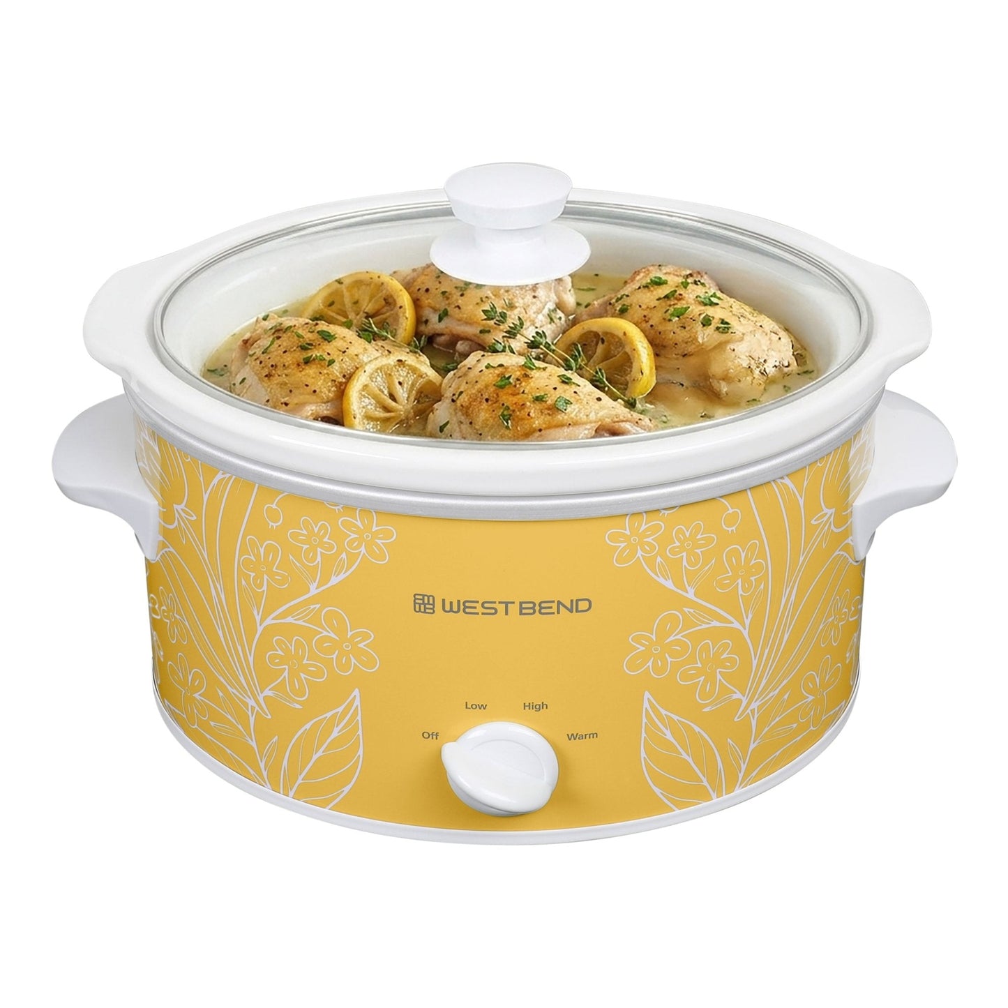 West Bend Pattern Slow Cooker, 4 Qt. Kapazität in Gelb und Weiß