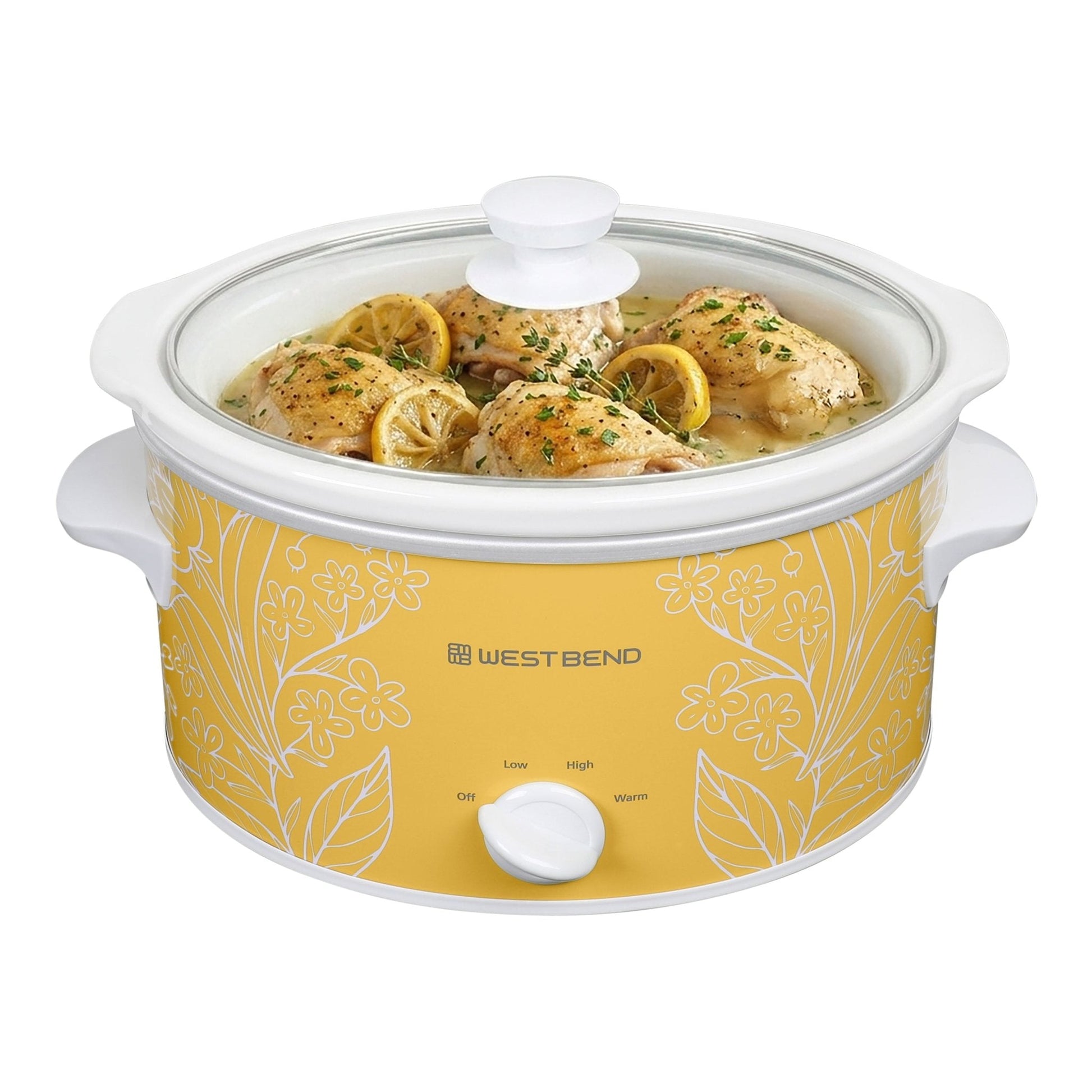 West Bend Pattern Slow Cooker, 4 Qt. Kapazität in Gelb und Weiß