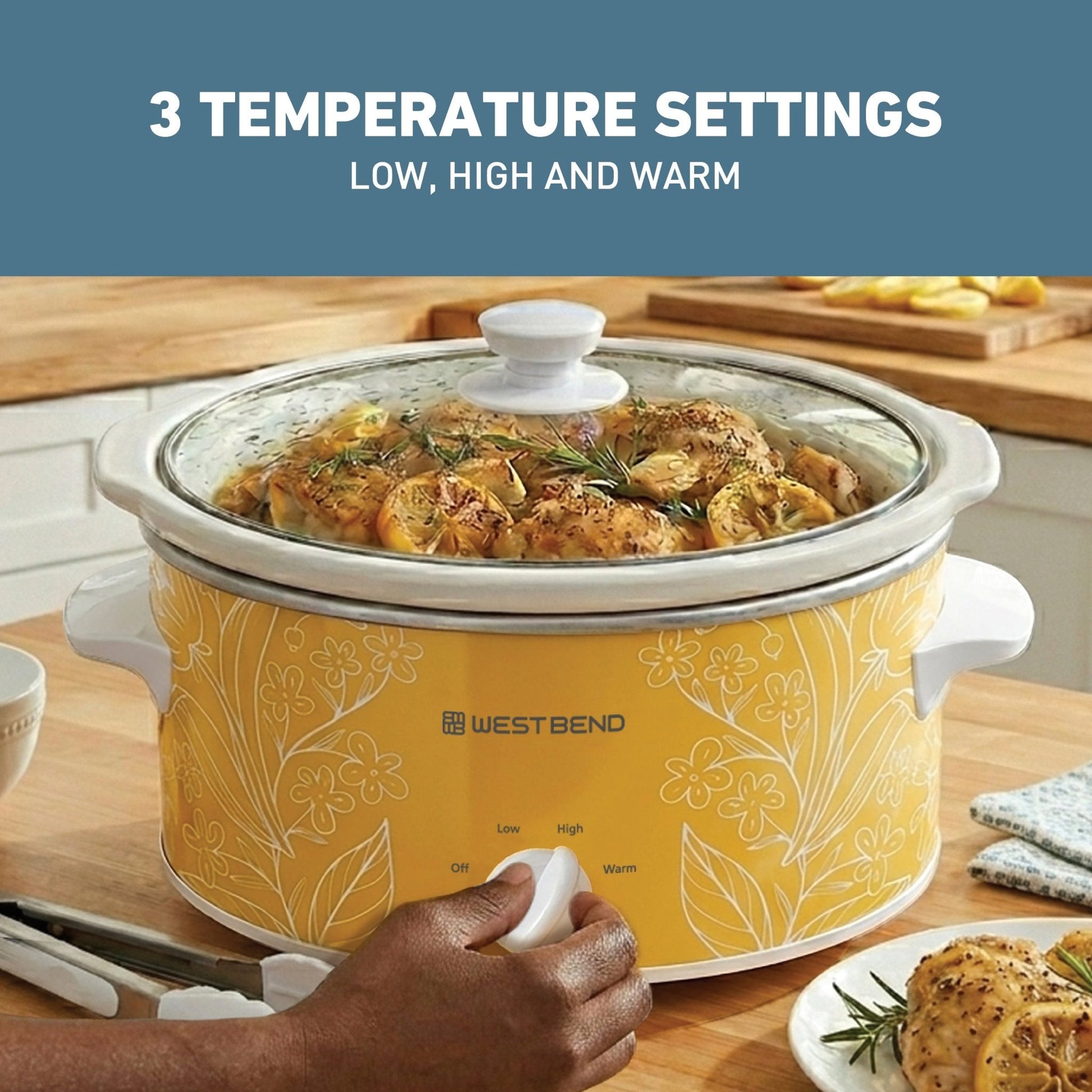 West Bend Pattern Slow Cooker, 4 Qt. Kapazität in Gelb und Weiß
