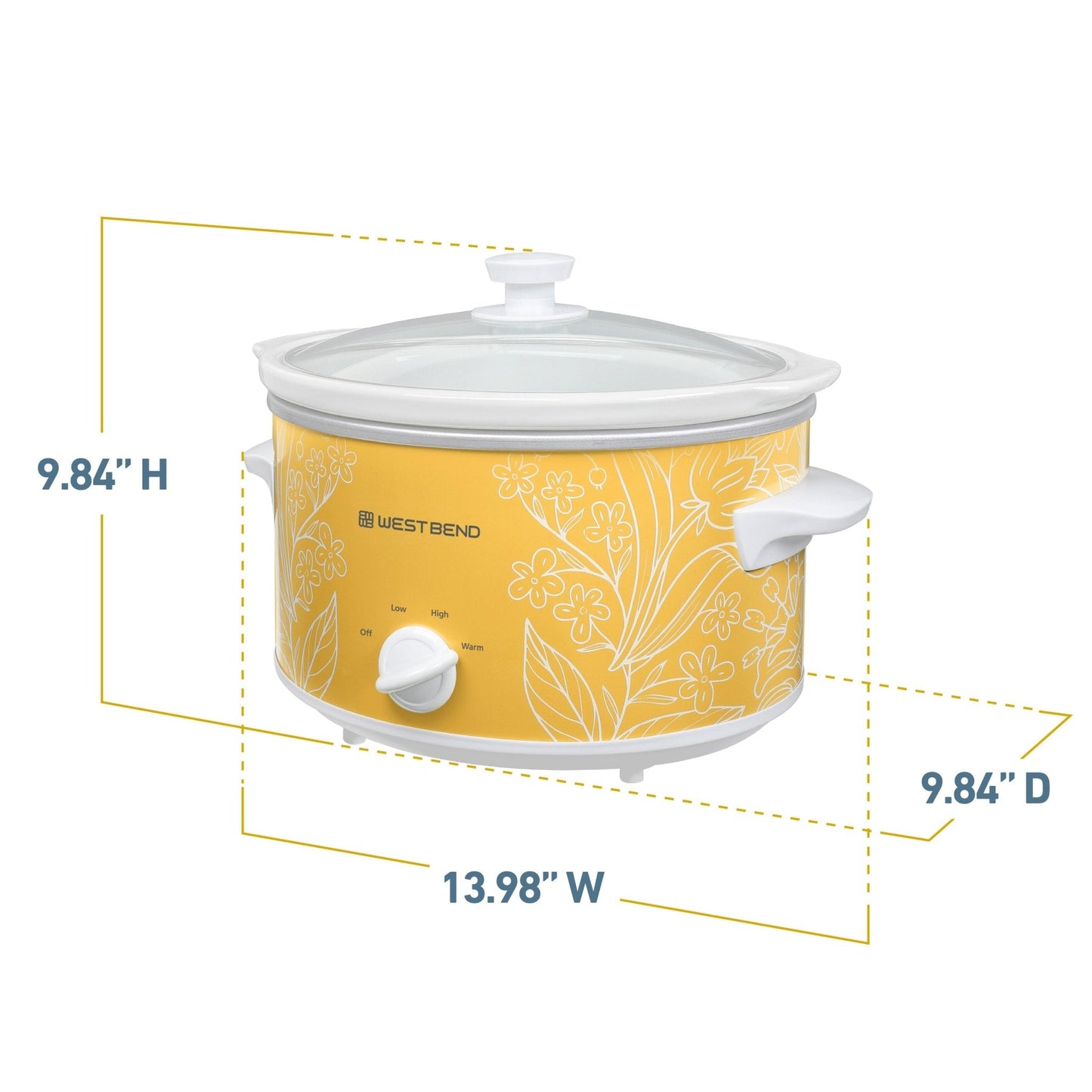 West Bend Pattern Slow Cooker, 4 Qt. Kapazität in Gelb und Weiß