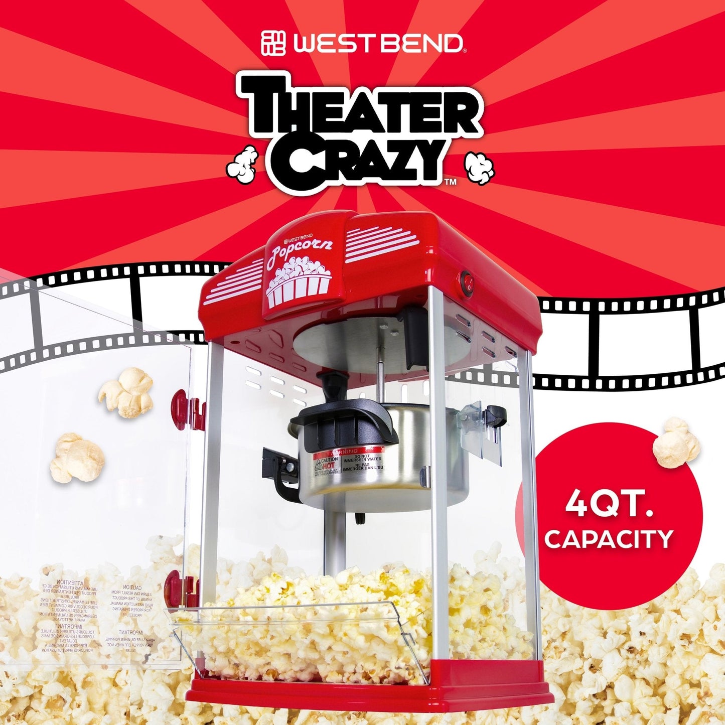 West Bend Theater Crazy Stirring Oil Popcorn Maker, 4 Qt. Kapazität
